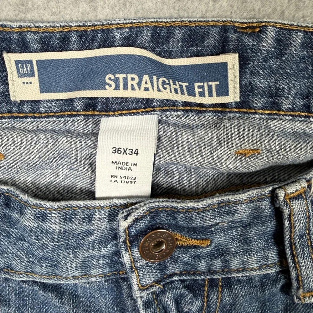 Gap Mens Y2K Straight Fit Jeans Medium Wash Blue Denim 36x34 Classic Pants